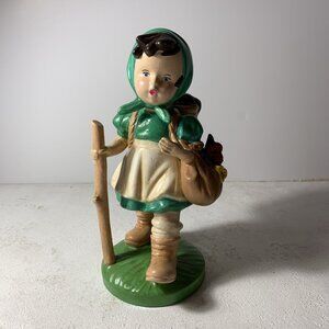 Vintage Ceramic Figurine Farm Girl Hiker Hand Painted 9.5" Tall